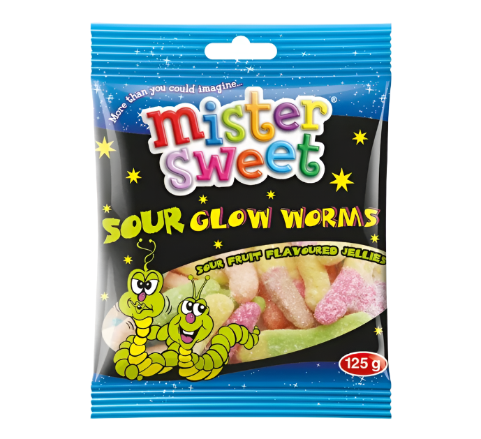 Mister Sweet Sour Glow Worms 125g