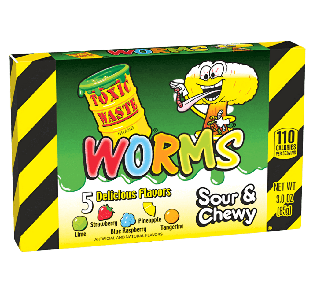 Toxic Waste Worms Sour & Chewy Candy Theatre Box 3oz / 85g